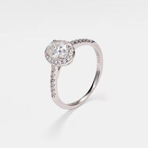 Oval Moissanite Halo Engagement Ring in 925 Sterling Silver